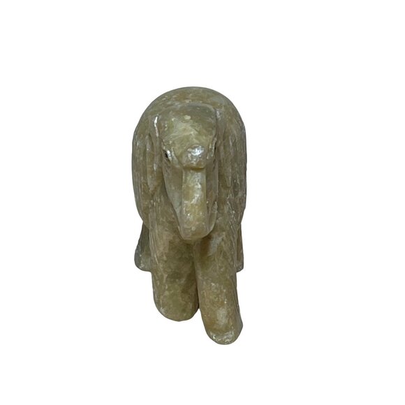 Vintage Chinese Hand-Carved Stone Elephant Trunk Up Beige 3" - Picture 2 of 7